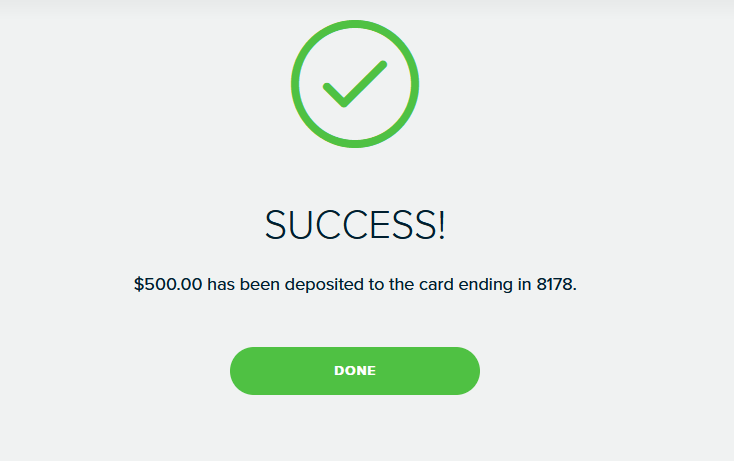 MoneyPak Deposit Success - $500 has been successfully deposited to the card - usa.secured-moneypak.com