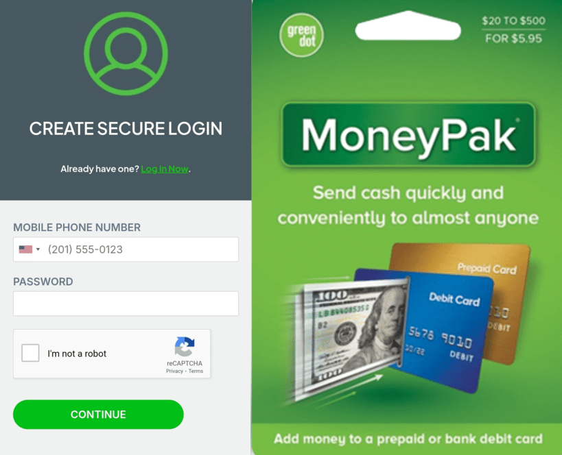 MoneyPak create account page - MoneyPak Secure Login with Card Mobile